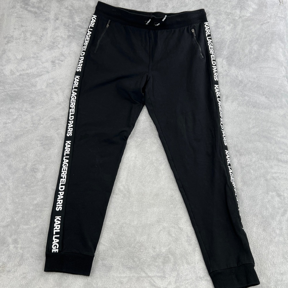 Karl Lagerfeld Paris Logo Tape Joggers XL Black Men Streetwear Designer Sweats